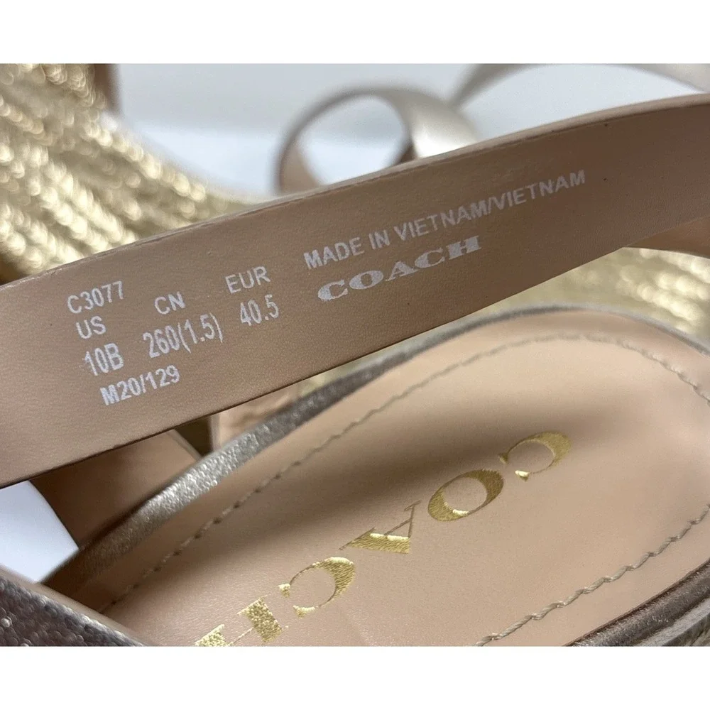 Coach Metallic Gold Braided Espadrille Wedge Sandals